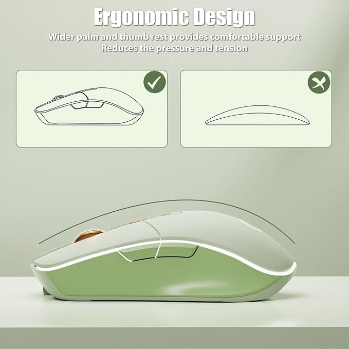 Wireless Gaming Mouse Tri-Mode 2.4Ghz/Bluetooth 5.0/Wired USB-C with RGB LED Backlit 5-Level DPI Rechargeable Ergonomic Silent Optical Mice for iMac/MacBook/Computer/Laptop, Matcha Green