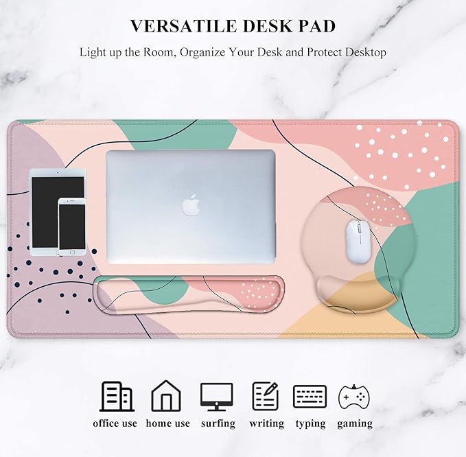 LATEEFAH Mouse Pad with Wrist Rest, Large Mouse Pad, Ergonomic Gaming Desk Pad Keyboard Wrist Rest Set, 4-in-1 Desk Mat Keyboard Mat for Home, Office