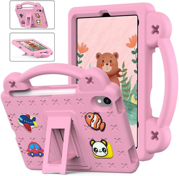 AKABEILA Compatible with Apple iPad mini 6 2021 8.3 inch Tablet Case, Kids Friendly Universal Lightweight Shockproof Protective Case with Shoulder Strap & Stand Handle & Pen Tray Pink