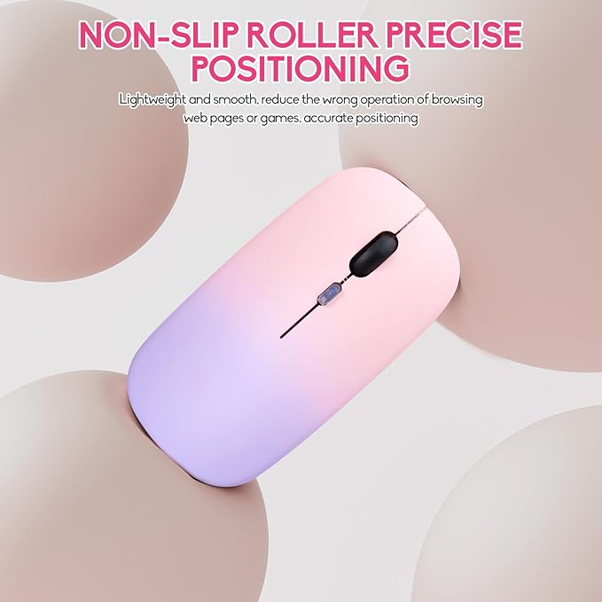 Wireless Bluetooth Mouse,LED Dual Mode Rechargeable Silent Slim Laptop Mouse,Portable(BT5.2+USB Receiver) Dual Mode Computer Mice,for Laptop,Desktop Computer,ipad Tablet,Phone,TV (Pinkish purple)