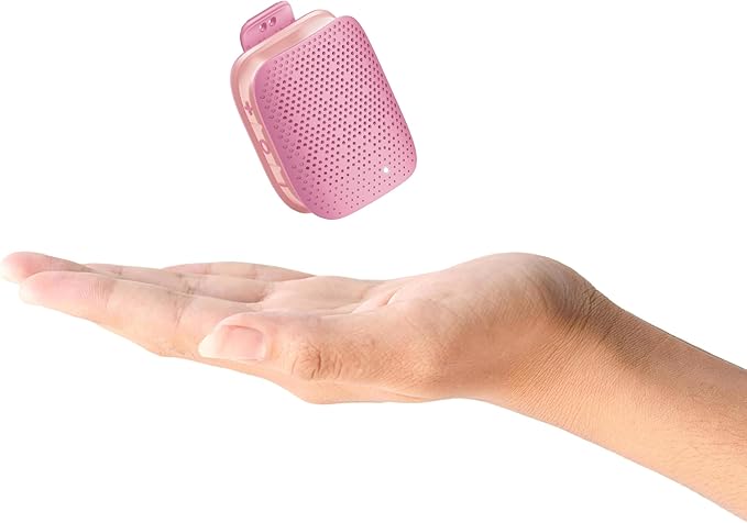AT&T Essentials Clip Bluetooth Speaker | Mini Portable Bluetooth 5.3 Speaker with USB-C, Waterproof IPX5, 12-Hour Battery, Compact Clip-On Audio for Travel, Dorm, Outdoors - Pink