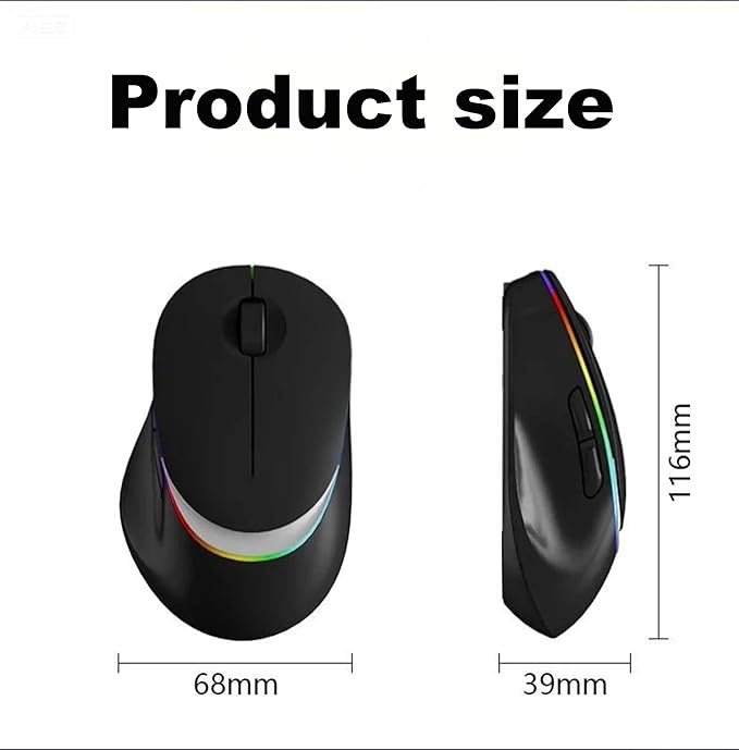 Ergonomic Wireless Bluetooth Mouse Vertical Rechargeable Silent Portable Ergo Mice with RGB Light & 2.4G USB Receiver,Dual Mode,for PC/Laptop/Computer/Desktop/Tablet/MacBook,Office Work Gift-Black