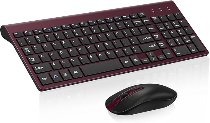 cimetech EasyTyping KF10 Wireless Keyboard and Mouse Combo, [Silent Scissor Switch Keys][Labor-Saving Keys] Ultra Slim Wireless Computer Keyboard and Mouse, Easy Setup for PC/Laptop/Windows - Wine Red