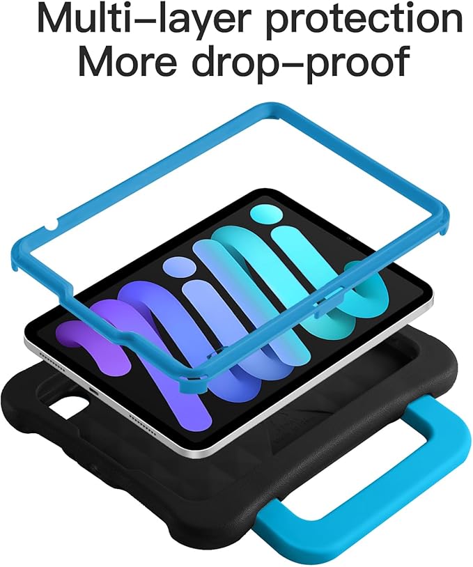 Kids Case for iPad mini 7 (A17 Pro) 2024 /iPad Mini6 2021, Light Weight Heavy Duty/Shockproof/Drop Proof with Handle/Kickstand, Child Friendly Cover for iPad mini 7th/6th Gen 8.3inch (Black)
