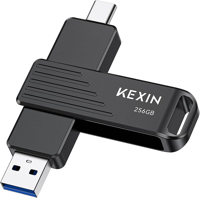 KEXIN Dual USB C Thumb Drive 256GB up to 1000MB/s Flash Drive with Type-C and USB-A Connectors USB 3.2 Gen 2 USB Drive 256G Swivel Memory Stick for iPhone 15/16/17, Smartphone, Tablet, Laptop