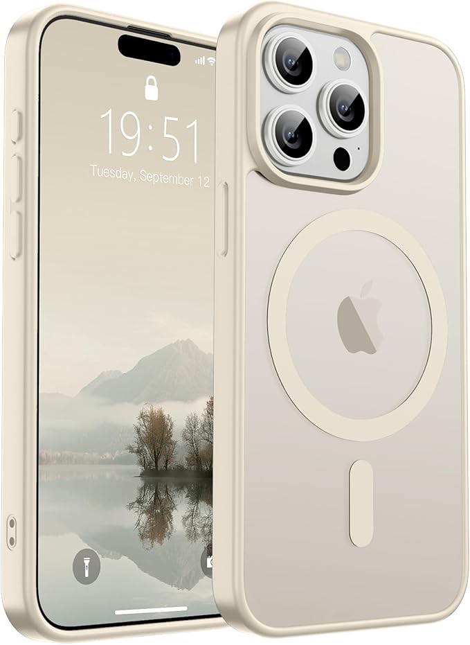 SUPFINE Magnetic for iPhone 15 Pro Case (Compatible with MagSafe) (Military Grade Drop Protection) Slim Translucent Matte Shockproof with Anti-Fingerprint Phone Case,Antique White