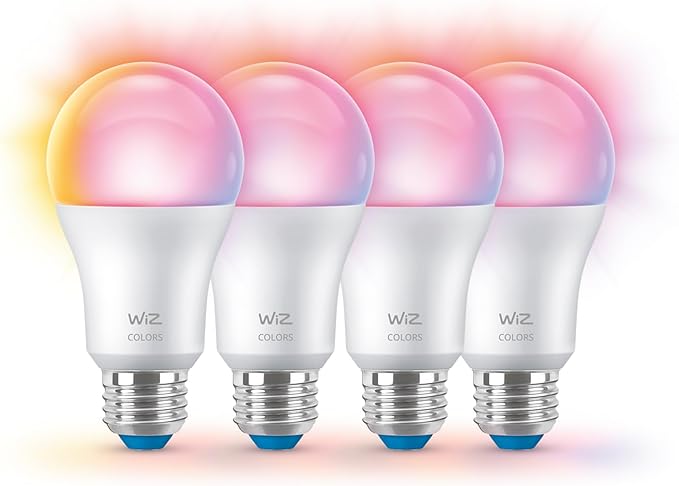 WiZ Connected Smart Light Bulbs, 4-Pack, Full Color A19 60W 800LM E26 LED Lights, Sunset/Sunrise Automation, Smart Bulbs with Motion Detection, Control with Voice or App