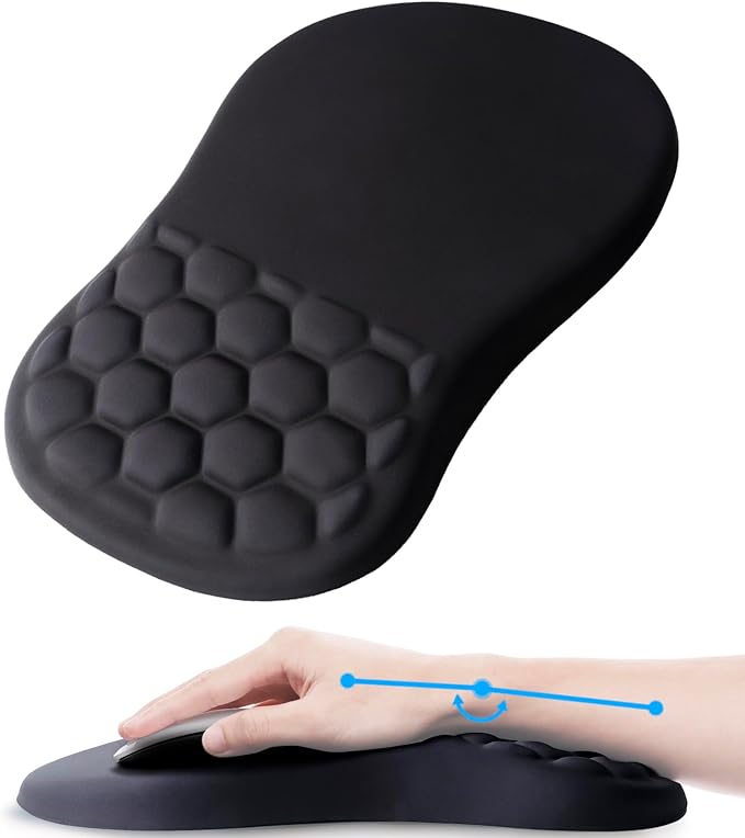Mouse Pad Wrist Support, Ergonomic Mouse Pad with Wrist Rest, Comfortable Computer Mouse Pad for Laptop, Pain Relief Mousepad with Non-Slip PU Base Black