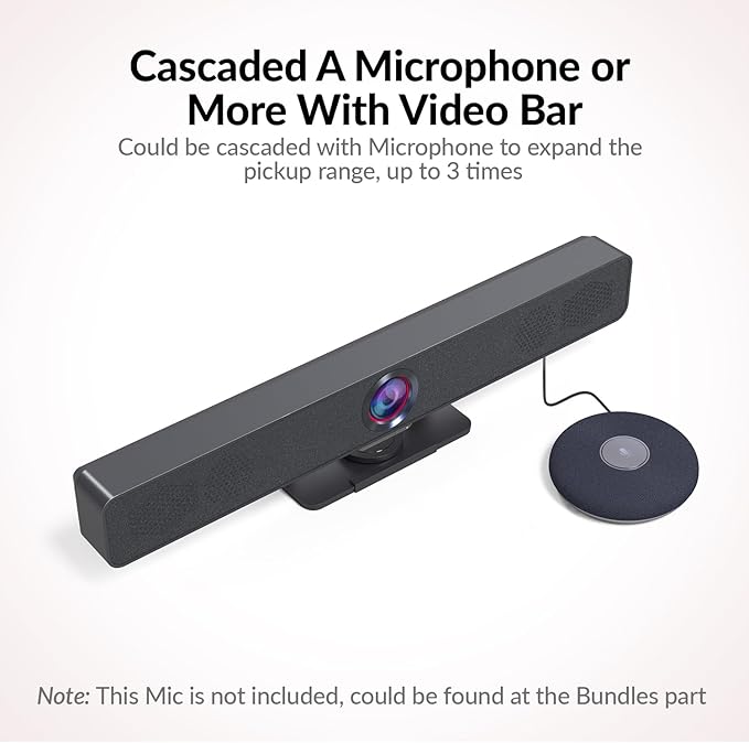 AV Access Conference Room Camera, Cascaded Up to 3 Mics for Large Room, 120° FOV 4K Webcam with 4 Microphones, Auto Framing, Speaker Tracking, Video Bar with 3.5mm Audio Out Dual Stereo Speakers