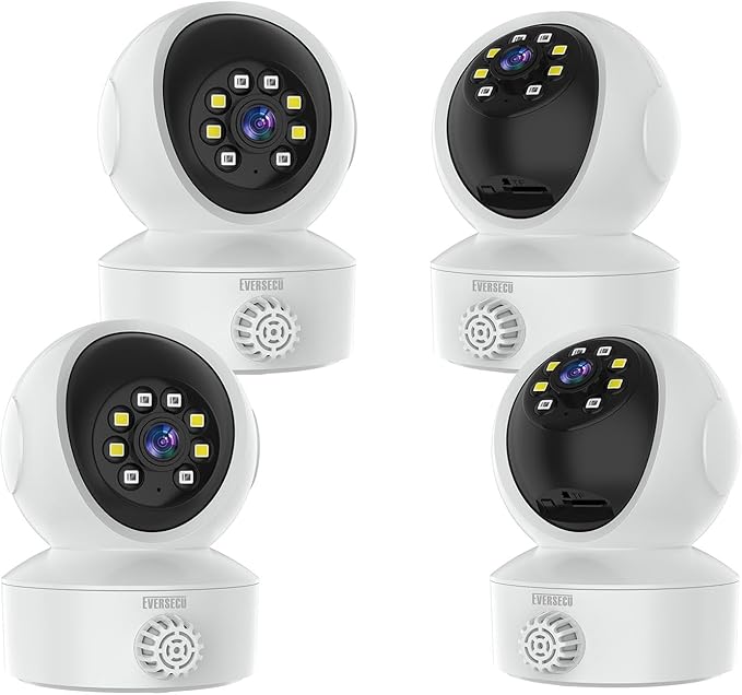 EVERSECU Smoke & Gas Detection Home Security Camera with Sound Alarm & Real Time Alert, Humanoid Auto Tracking, 2 Way Audio, Night Vision, Compatible with Alexa, Baby Monitor/Elder/Pet Camera(4pack)