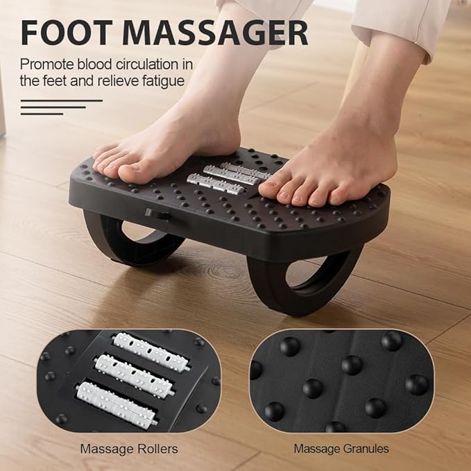 CasaZenith Under Desk Footrest, Foot Rest for Under Desk at Work, Ergonomic Foot Stool for Office Desks, Small Rocking Footrest with Massage Roller&Portable Handle, Leg Rest, 13" L x 9.2" W x 4.7" H
