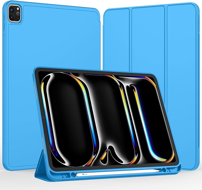 iMieet Case for iPad Pro 11 Inch (M5) 2025 /(M4) 2024 5th Gen, Trifold Stand Smart Cover with Pencil Holder and Soft TPU Back, Auto Wake/Sleep (Ocean Blue)