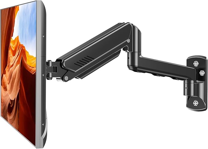 Monitor Wall Mount Fits 17-32 Inch Flat/Curved Computer Screens, Single Arm Holds up to 19.8lbs, Height Adjustable Gas Spring Wall Monitor Stand Tilt, VESA Mount 75x75/100x100
