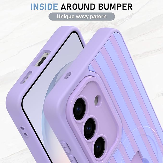 KANGHAR Compatible with Samsung Galaxy S26 Case, Support for MagSafe, Silicone Stripes Cute Pattern, Wristband Kickstand Camera Protection Soft Slim Cover for Girls Women -Purple