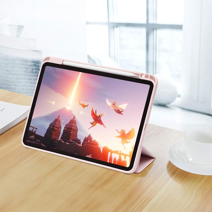 Cases for iPad Pro 12.9 Case 6th/5th/4th Generation (2022/2021/2020) with Pencil Holder [Apple Pencil Wireless Charging] Soft TPU Smart Tri-fold Stand Protective Cover(Pink)