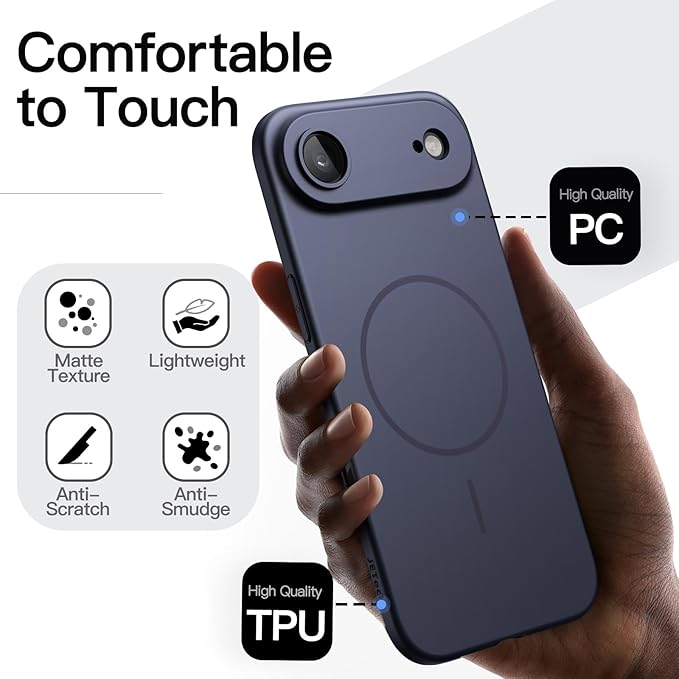 JETech Magnetic Slim Case for iPhone Air, Compatible with MagSafe, Ultra-Thin Lightweight Minimalist Phone Cover with Matte Finish and Full Camera Lens Protection, 6.5-Inch Display (Deep Blue)