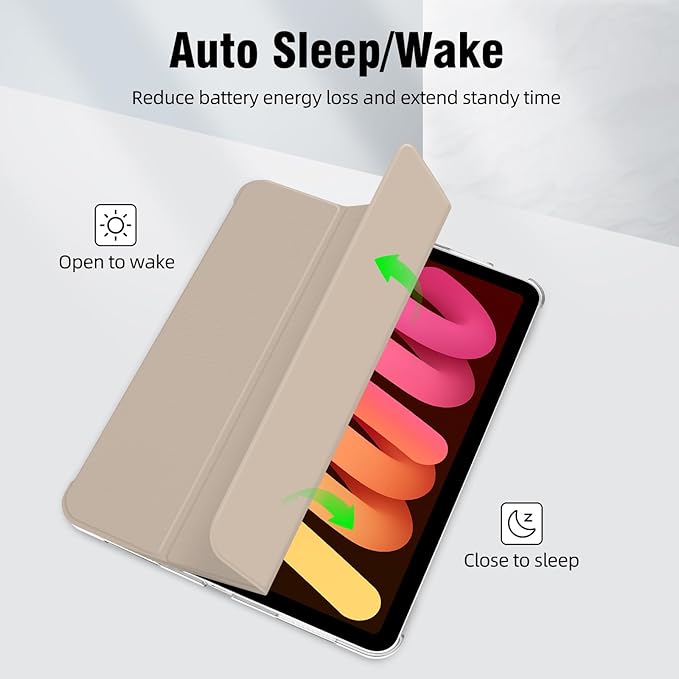 Case for iPad mini 7 (A17 Pro), Slim Smart Trifold Stand for iPad mini 7th/6th Generation 8.3 Inch 2024/2021, Hard PC Translucent Frosted Back Shell Case with Auto Wake/Sleep, Oat Coffee