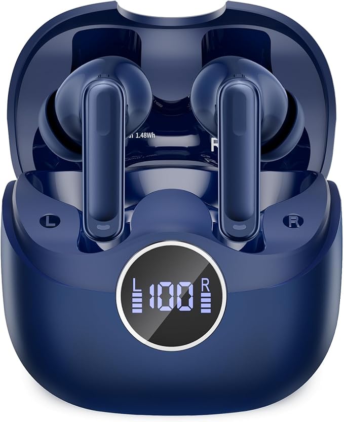 xinwld Adaptive Hybrid Active Noise Canceling 2026 Wireless Earbuds, 6 Mics ENC Clear Call Ear Buds, Hi-Res Audio Deep Bass Bluetooth 5.4 Headphones, 40H Playtime, Wireless Charging, LED, USB-C, Blue
