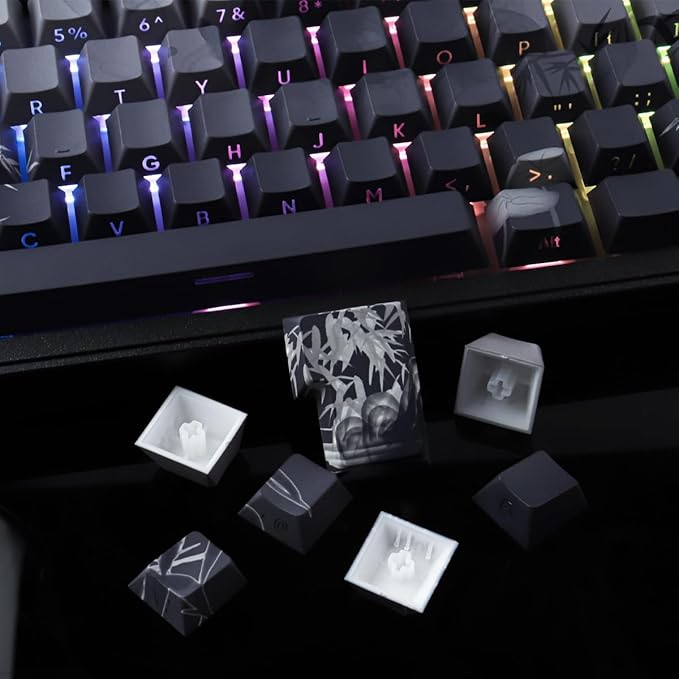 Tsungup PBT Keycaps - Side Print Keycap Set,135 Keys Bamboo Sea Custom Key caps Gradient Grey Shine Through Cherry Profile Keyboard Keycaps for Cherry MX Switches Mechanical Keyboards