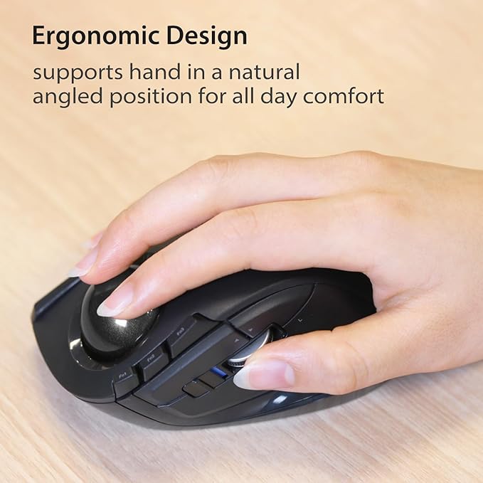 ELECOM DEFT Trackball Mouse, 2.4GHz Wireless, Finger Control, 8-Button Function with Smooth Tracking, Ergonomic Design, Optical Gaming Sensor, Windows11, macOS (M-DT2DRBK)