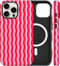 Magnetic for iPhone 15 Pro Case Cute Wavy Stripes Phone Case, Shockproof Slim TPU and Hard PC Protective Phone Cover Compatible with MagSafe Designed for Women Girls, Red