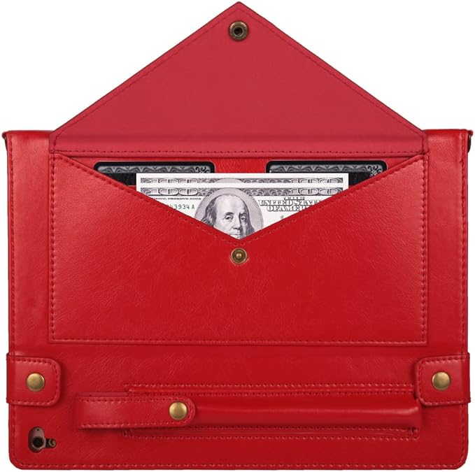 Handbag Case for Apple iPad 5/iPad 6 9.7", iPad Air 1st/2nd Generation Cases, Techcircle Folio Stand Crossbody Wallet Case with Pencil Holder, Hand Strap & Shoulder Strap Soft Protective Cover, Red