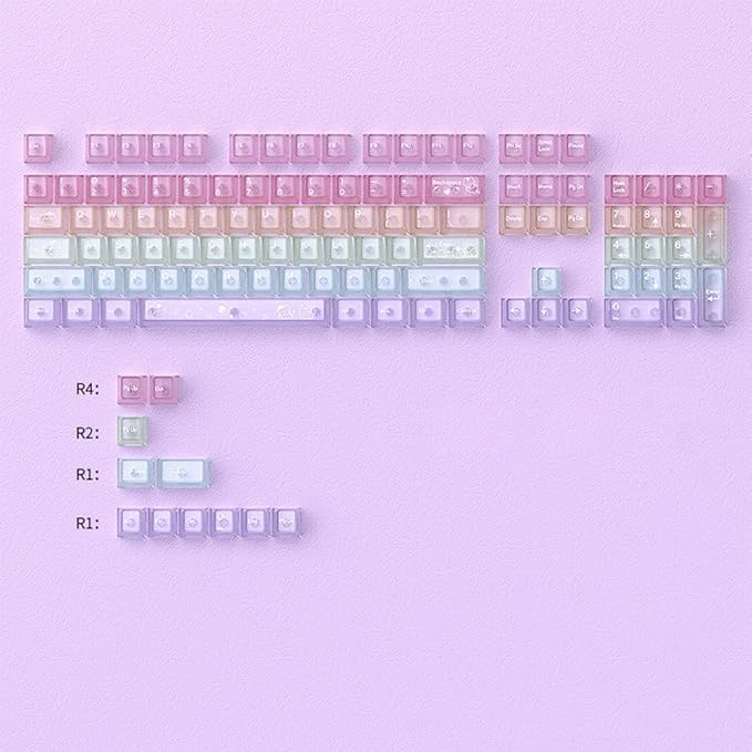 115 Keys Rainbow Keycaps, PC Translucnt Backlit Custom Keycap Set for Cherry Profile, Cute Frosted Clear Key Caps for MX Switches Mechanical Gaming Keyboard
