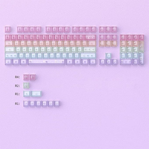 115 Keys Rainbow Keycaps, PC Translucnt Backlit Custom Keycap Set for Cherry Profile, Cute Frosted Clear Key Caps for MX Switches Mechanical Gaming Keyboard