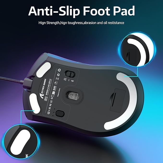 ATTACK SHARK R1 Wireless Gaming Mouse,Tri-Mode Connection (2.4G/Wired/BT5.2),55g Lightweight,18K DPI Optical Sensor,HUYU 20 Million Key Life,Ergonomic Design,for PC/Laptop/Win/Mac(Black)