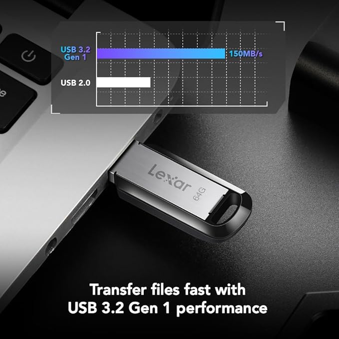 Lexar 64GB JumpDrive M400 USB 3.2 Gen 1 Flash Drive for Storage Expansion and Backup, Up to 150MB/s Read, Black (LJDM400064G-BNBNU)