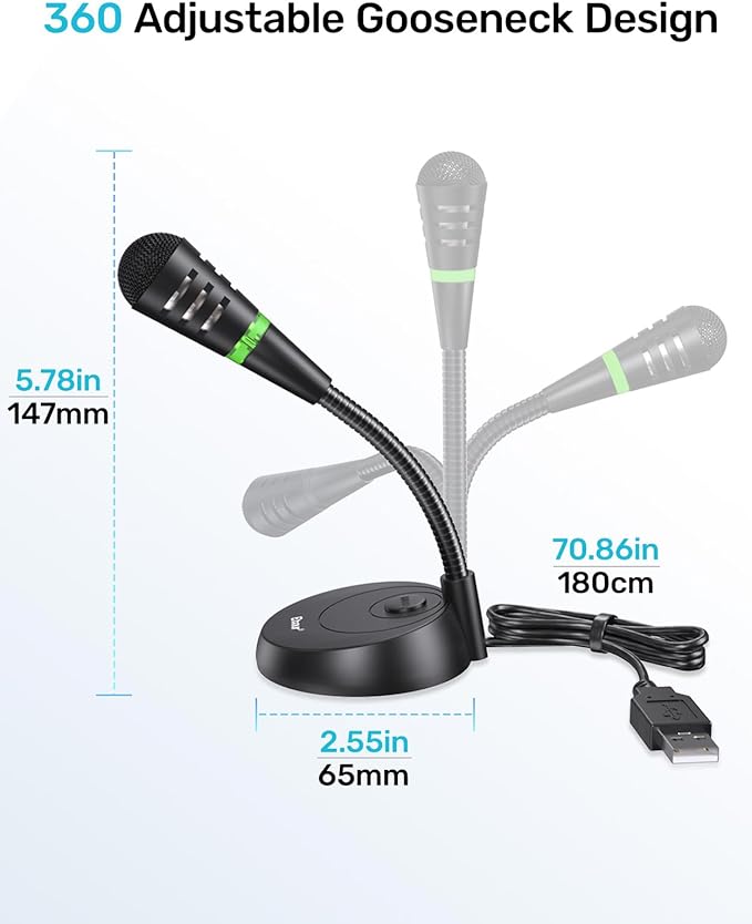 Mic for Mac mini m4, USB C Microphone, Plug &Play Desktop Cardioid Condenser External Small Computer Mic for Laptop, Mute Button, for Windows, MacBook Pro/Air, for Recording, Dictation/Meeting