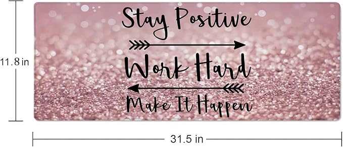 Inspirational Quotes Gaming Mouse Pad, Large Mouse Pads for Desk, Non-Slip Rubber Base Mousepad, Desk Pad with Stitched Edges, 31.5x11.8inch, Stay Positive Work Hard and Make It Happen