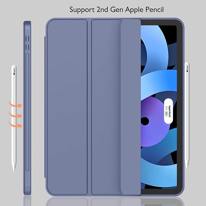 iMieet iPad Air 11 Inch Case M4/M3/M2(2026/2025/2024), iPad Air 5th/4th Generation Case 2022/2020 10.9 Inch with Pencil Holder,Trifold Stand Smart Case with Soft TPU Back(Purple)