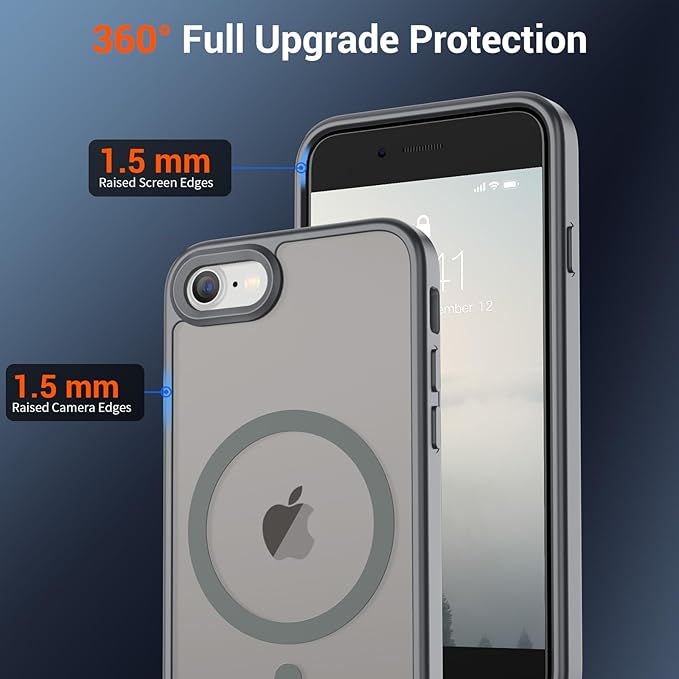 SUPFINE Magnetic for iPhone SE Case 2022 (3rd)/2020 (2nd), iPhone 8 Case (Compatible with MagSafe) (Military Grade Drop Protection) Translucent Matte Phone Case,Gray