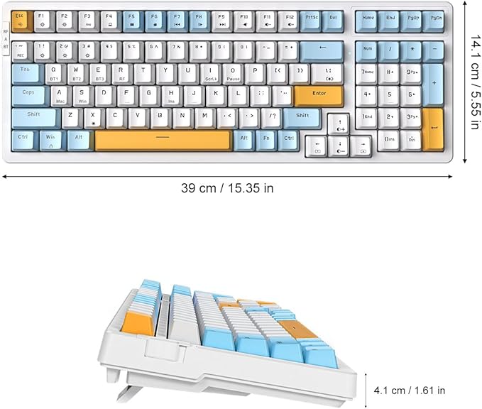 Merdia Wireless Mechanical Keyboard, Triple Mode 2.4G/USB-C/BT Gaming Keyboards 100 Keys Ice-Blue Backlit Brown Switch Keyboard | Rechargeable Mechanical Gaming Keyboards | Ice Blue/W/Y