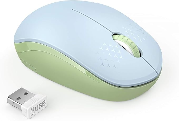 seenda Wireless Mouse for Laptop, 2.4G Noiseless Mouse with USB Receiver - Optical Tracking Portable Computer Mice for Chromebook, PC, Tablet, Windows, 24 Months Battery Life - Light Blue&Olive Green