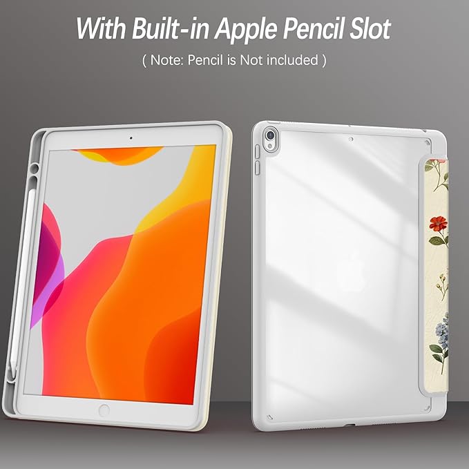 Case for iPad pro 10.5 inch 2017/ iPad Air 3rd Generation 2019, Case with Pencil Holder, Stand Clear Back Cover Cute Cool Design for Women Girls, Auto Sleep/Wake, Wildflower B
