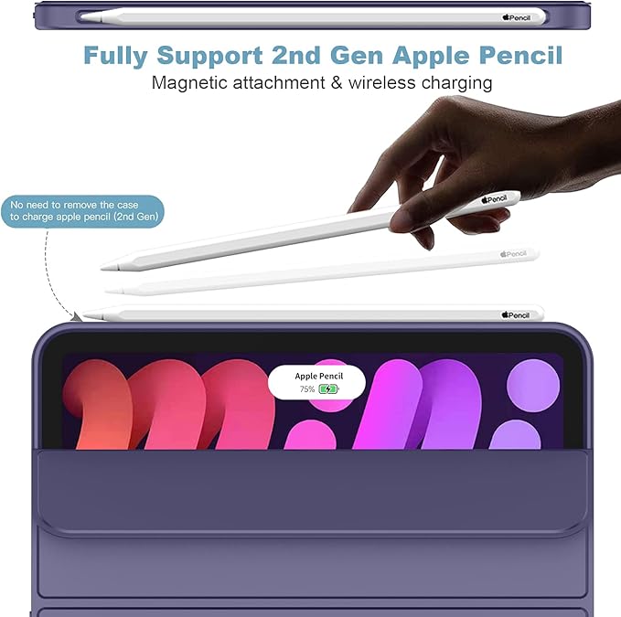 iMieet iPad mini 7 Case 2024 (A17 Pro), iPad mini 6 Case (8.3-Inch,2021 Model), iPad mini 7th/6th Generation Case with Pencil Holder, Trifold Stand Smart Case with Soft TPU Back,Lavender