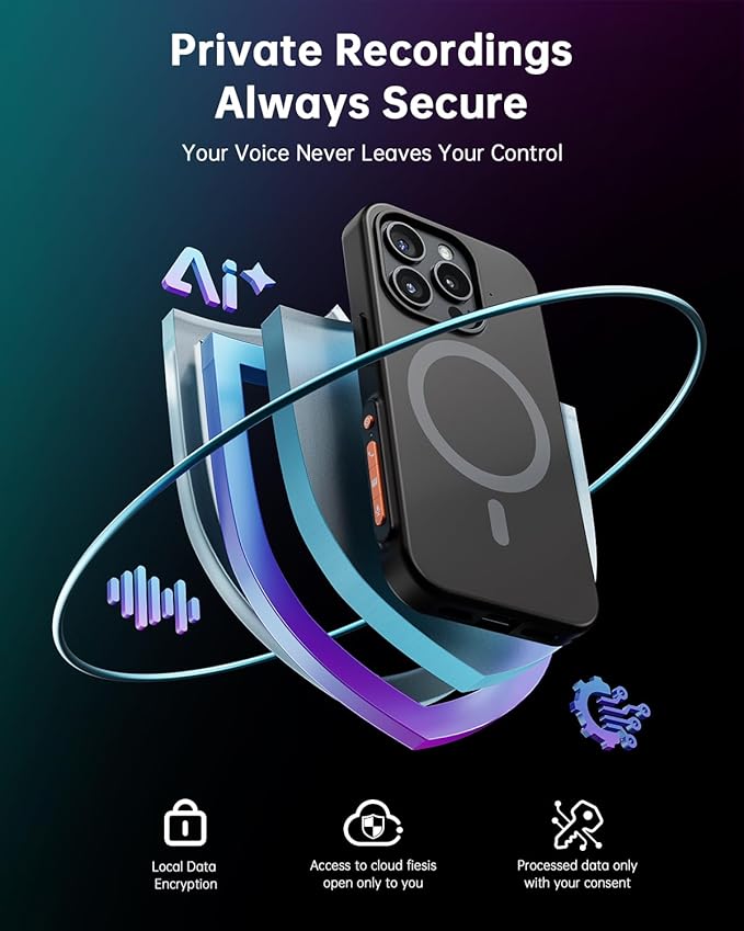 Yorlu AI Voice Recorder, AI Recorder Phone Case with Transcribe＆Summarize, AI Noise Cancellation, Support 80+ Languages, Record Anytime Anywhere for Meetings, Work, Lectures