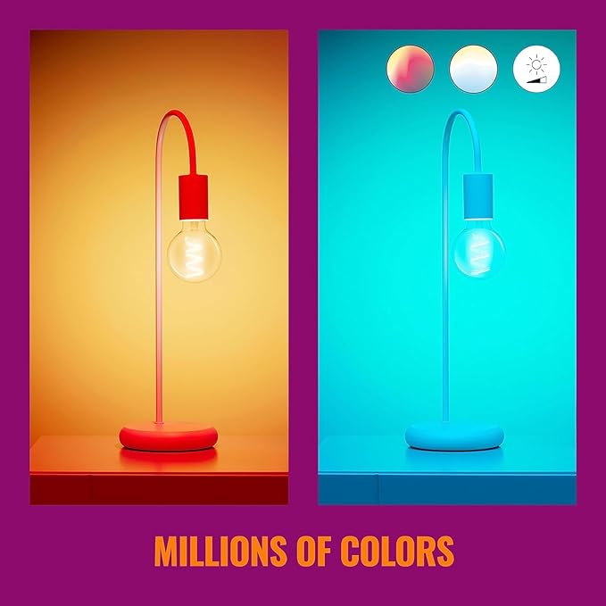 WiZ Connected Color G25 Color Filament LED Smart Bulb - Pack of 1-300 Lumen - E26 Indoor - Connects to Your Existing Wi-Fi - Control with Voice or App + Activate with Motion - Matter Compatible