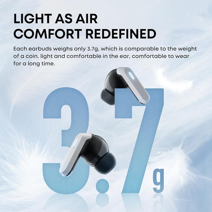 Langsdom Zeta True Wireless ANC Earbuds – Bluetooth 6.0, Hybrid Dual‑Mic Noise Cancellation, 6.5 h Playback / 26 h Total, IP54 Sweat‑Resistant (Grey)