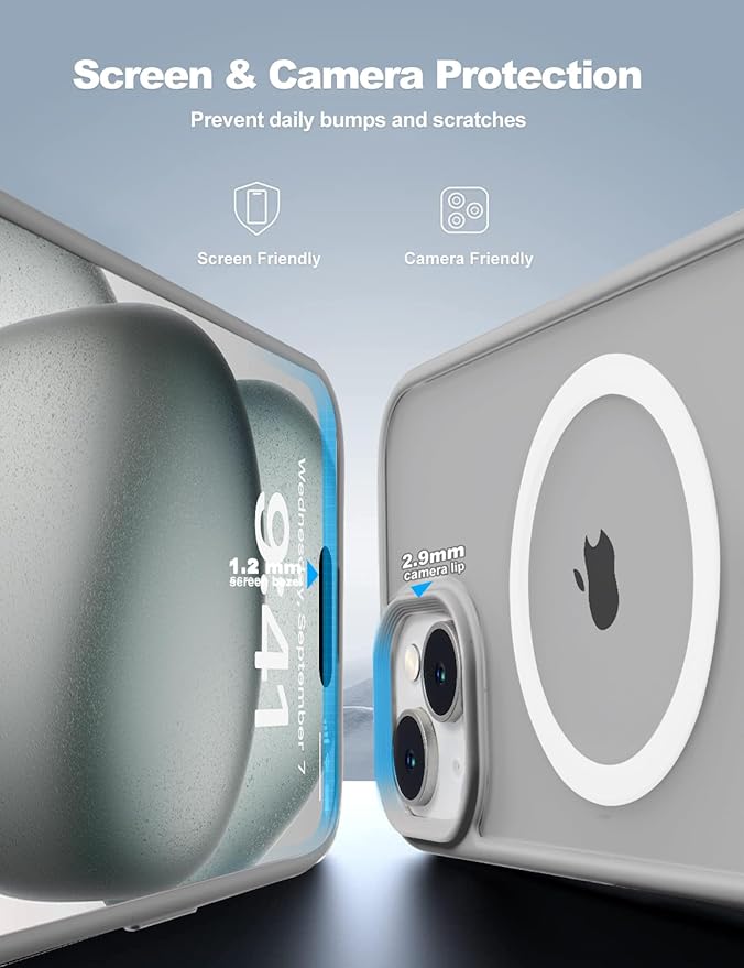 Tigowos for iPhone 15 Magnetic case Fits MagSafe 15FT Drop Resistant Anti-Yellowing Heavy Duty Shockproof Back Cover Fits iPhone 15 Phone Cases 6.1"，Grey