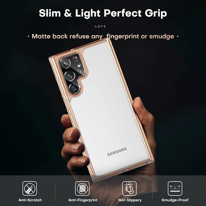 TOCOL for Samsung Galaxy S22 Ultra Case, Translucent Matte Hard Back [Military Grade Shockproof] [Anti-Scratch & Anti-Fingerprint] Slim Fit Protective Cover for Galaxy S22 Ultra Case 6.8'', Rose Gold