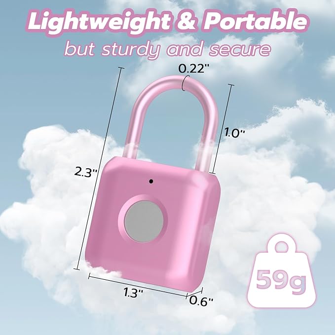 Fingerprint Padlock,Smart Padlock APP Control,Fingerprint Locker Lock,Gym Lock USB Rechargeable for Gym Locker,Locker, School,Storage Pink
