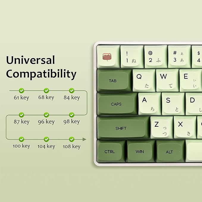 GTSP XDA Profile Japanese Keycaps 60 Percent PBT 122 Key Green Keycaps Set for Cherry MX Covers Tenkeyless 60% 65% Gaming Keyboard (Matcha)