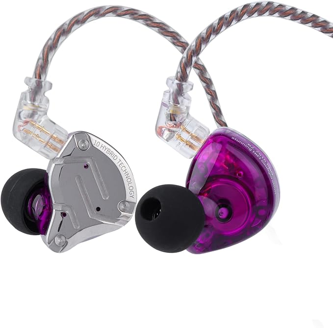 Linsoul KZ ZS10 Pro, 4BA+1DD 5 Driver in Ear Monitor, HiFi Wired Earbuds, Gaming Earbuds, Hybrid IEM Earphones with Stainless Steel Faceplate, Detachable Cable for Musician (with Mic, Purple)