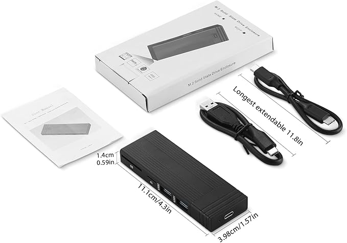Fanblack 2 in 1 M.2 NVMe SSD Enclosure Adapter Tool-Free, USB 3.2 Gen 2 10Gbps HDD Adapter MKey(B+M Key) SSD Reader, with 2 Port USB Type-A and SD/TF Cardread, Support UASP Trim for 2242/2260/2280
