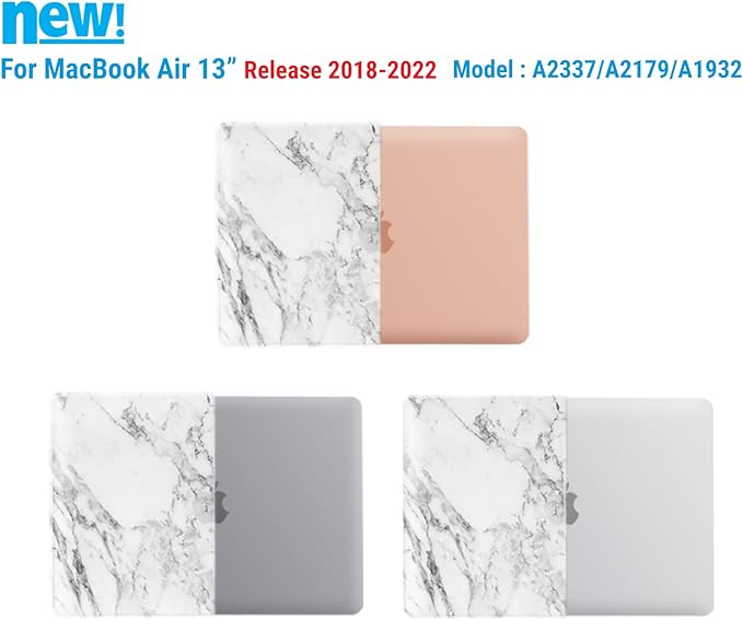 IBENZER Compatible with New MacBook Air 13 inch Case 2022 2021 2020 M1 A2337 A2179 A1932, Plastic Hard Shell Case with Keyboard Cover for Mac Retina Display with Touch ID, White Marble, MAT13-WHMB+1