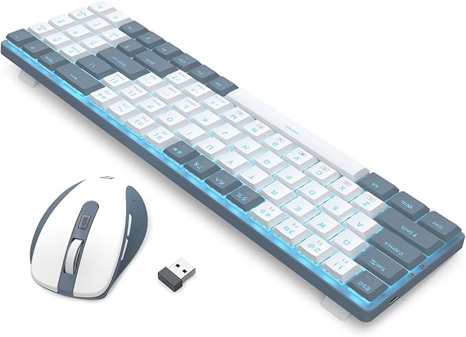 Redragon BS8773 Wireless Keyboard and Mouse Combo, 78 Keys 2.4Ghz Wireless Low-Profile Mechanical Red Switch Keyboard w/Slim Compact Design & Single Blue Backlit, Comfort Grip 2400 DPI Max Mouse