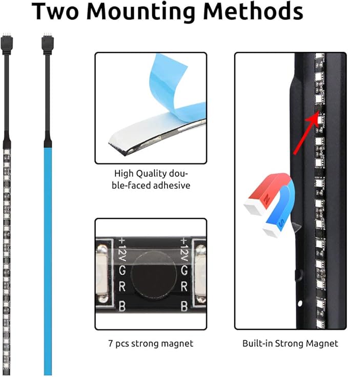 PC RGB Strip - 3pcs 5050 Magnetic PC LED Strip, Computer Case LED Light Strips for M/B with 12v 4pin RGB Header Compatible with Asus Aura Asrock RGB Led Gigabyte RGB Fusion MSI Mystic Light